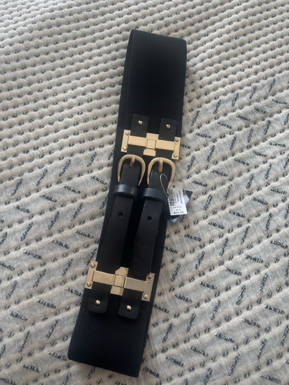 WHBM Black Wide Elastic Belt with Gold Buckles